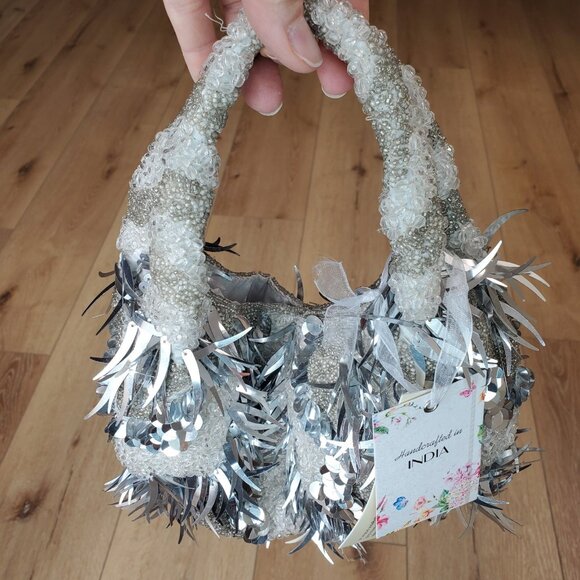 Handcrafted in India Beaded Bag TJMaxx Viral TikTok RARE White Silver Gray - Picture 2 of 16